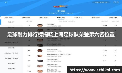 足球耐力排行榜揭晓上海足球队荣登第六名位置